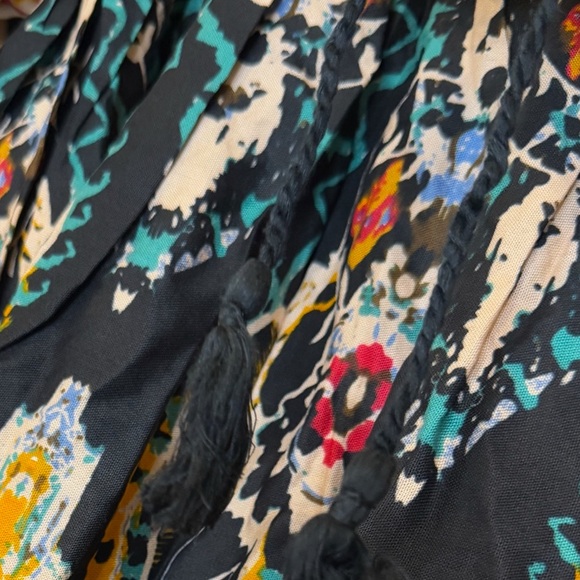 Boho Midi Dress Mixed Print Mustard Trim Elastic Waist Cassees Size M NWT Rayon - Picture 5 of 6